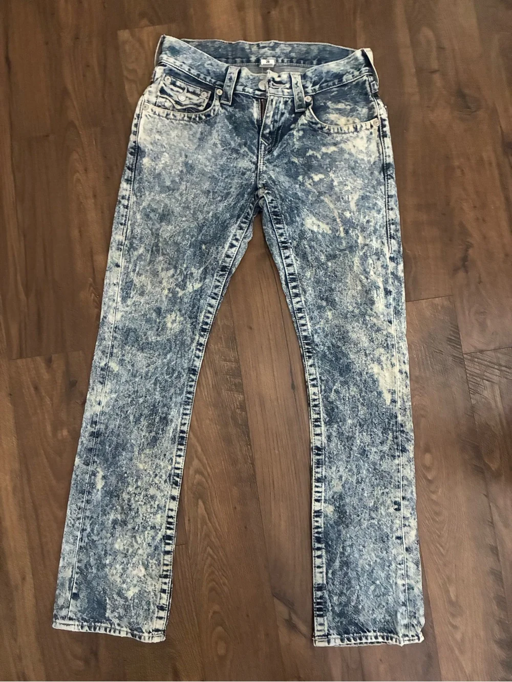 Men's True Religion Acid Wash Blue Jeans - Classic Straight Fit